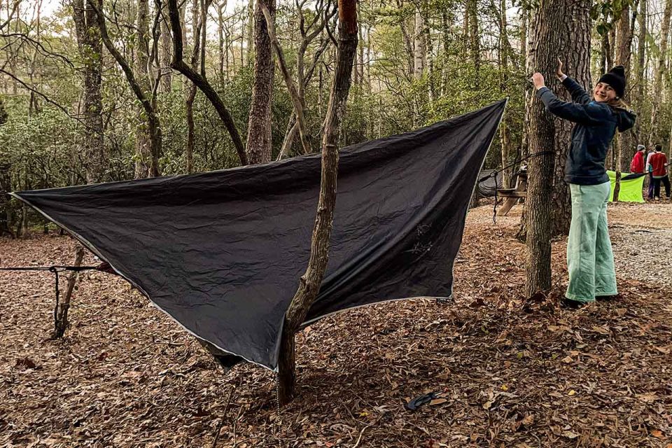 female TLC camper sets up camp