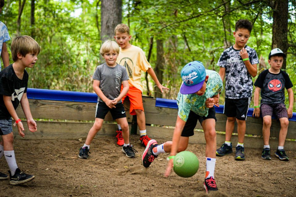 group of junior day campers play GaGa ball in the GaGa pit