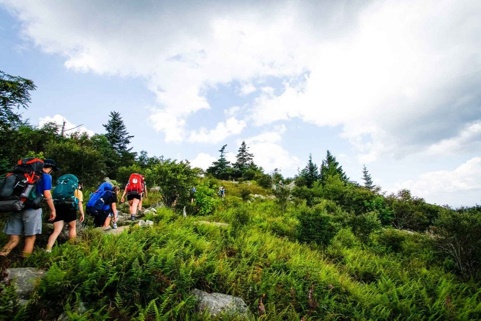 teen campers hike beautiful hill during TLC