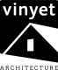 A minimalist logo with the text "vinyet" at the top, a stylized triangular roof shape with a rectangular opening in the middle underneath, and "ARCHITECTURE" at the bottom.